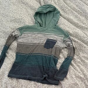 Striped Teal and Gray Kids Hoodie